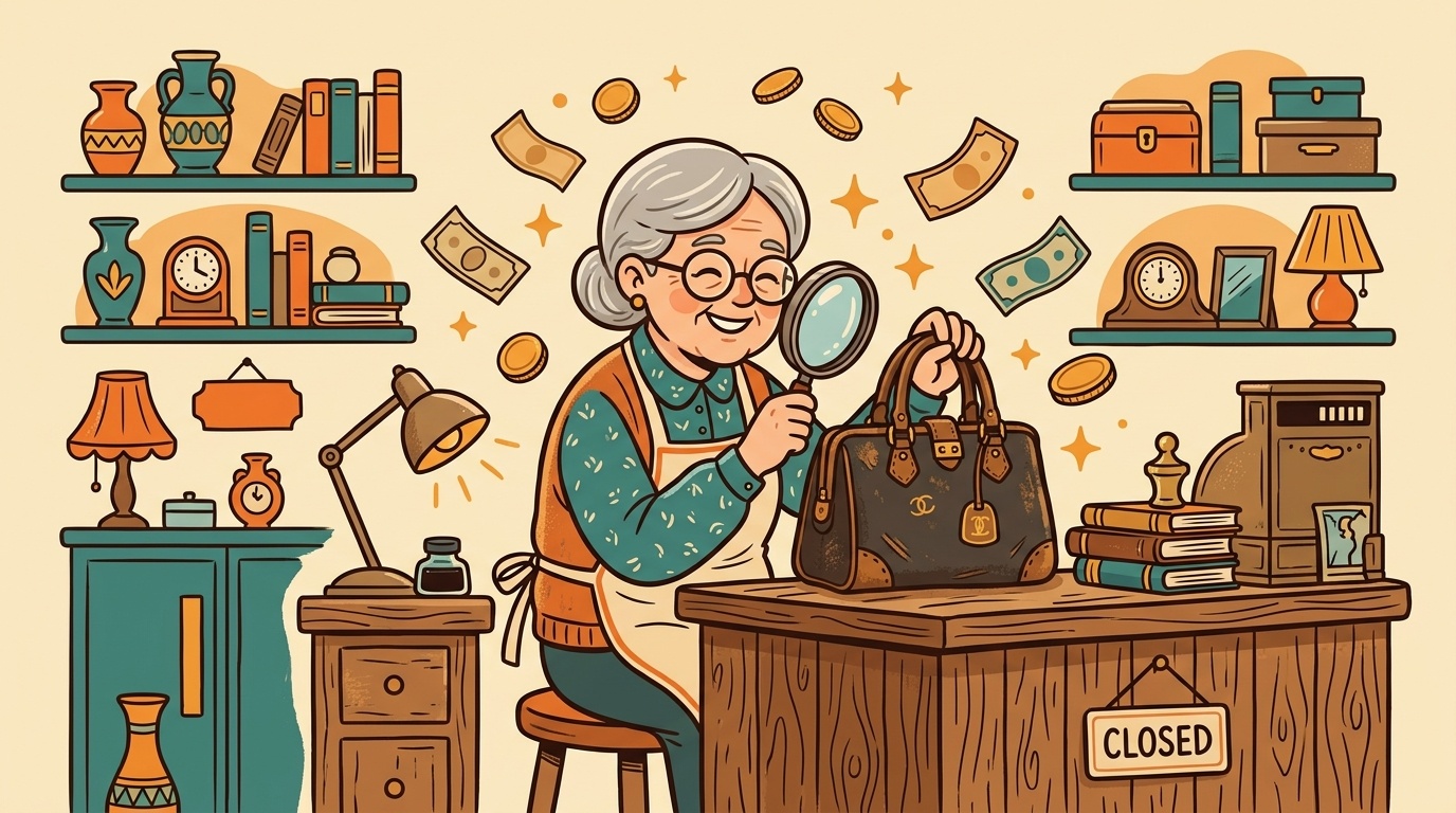 アンティーク品を査定するイラスト