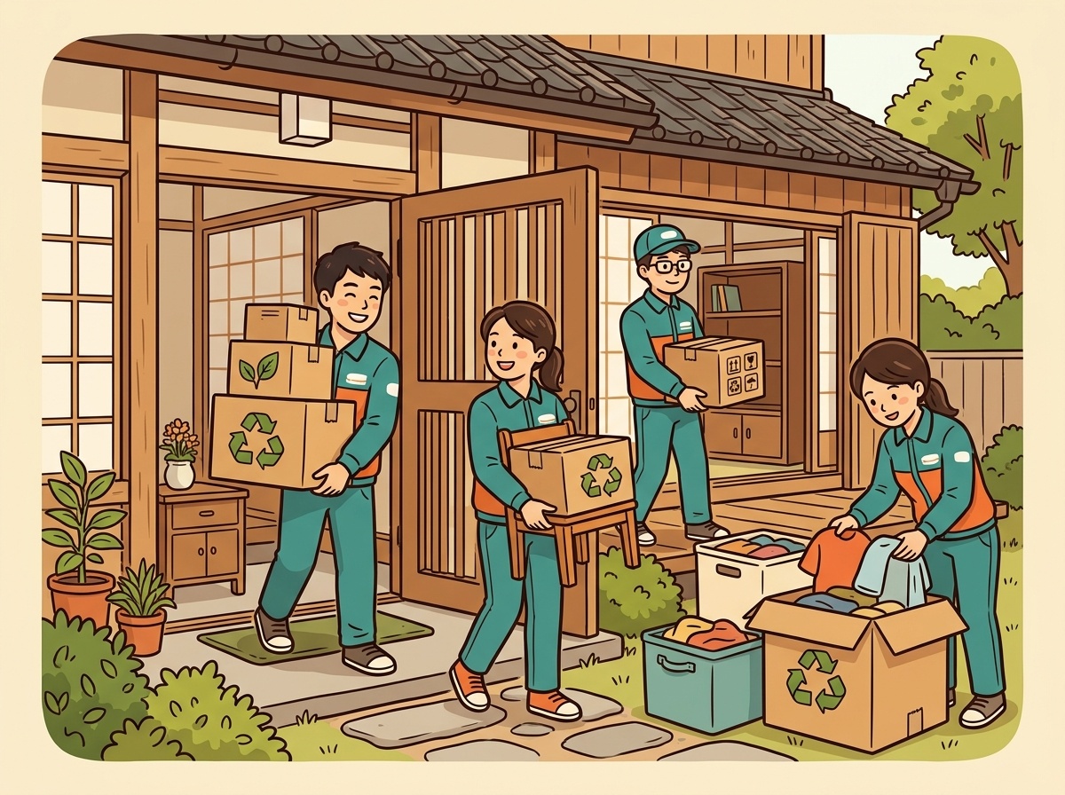スタッフが不用品を分別しているイラスト